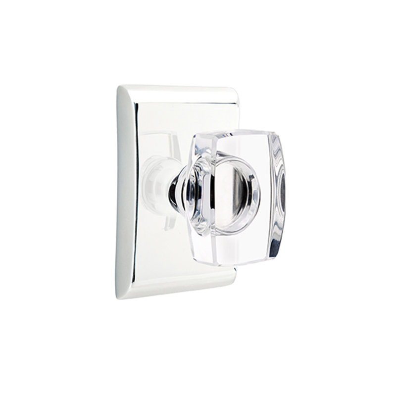 Ensemble de boutons d'intimité Emtek avec rosette Neos et bouton en verre Windsor, Chrome poli