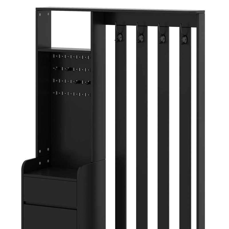 Arbre d'entrée avec banc de rangement rembourré, armoire à chaussures multifonctionnelle avec panneau perforé, 4 crochets