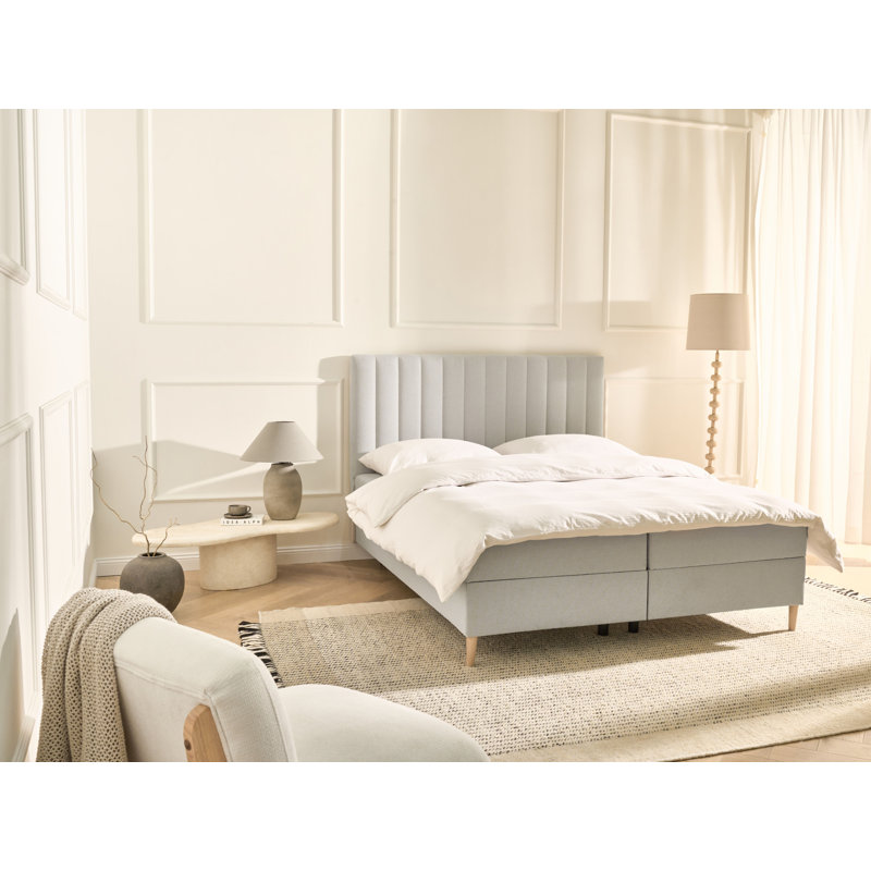 Upholstered Divan Bed, Off White, European Kingsize (160 x 200 cm)