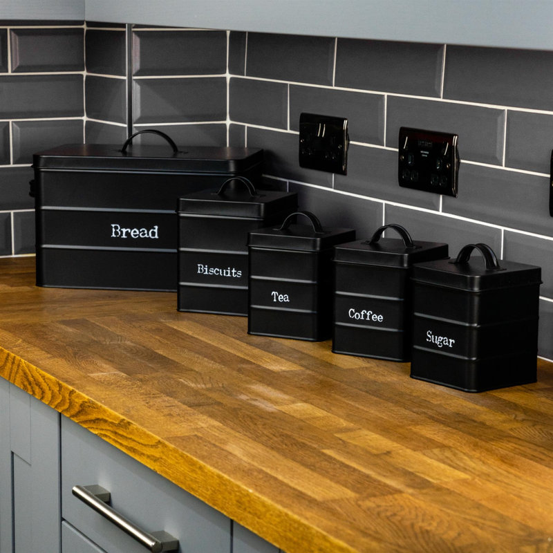 Harbour Housewares -  Vintage Metal Kitchen Canisters Set, Black