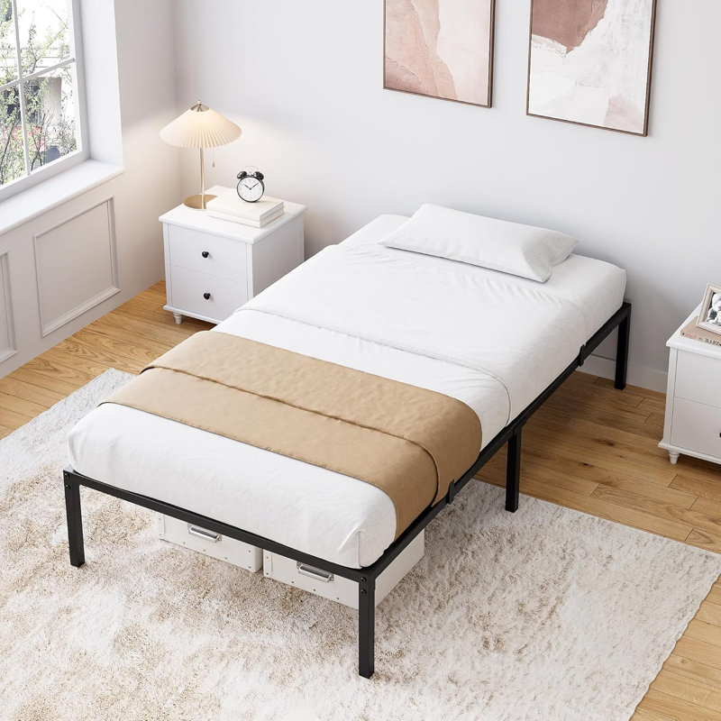 Structure de grand lit plateforme en métal avec lattes en acier renforcé - Silencieux, aucun sommier nécessaire, rangement sous le lit