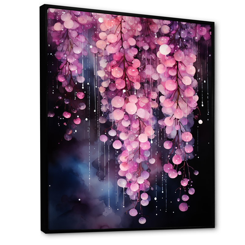 Fuchsia rose mesdames fleurs - décoration murale fuchsia, Cadre flottant noir, H 32 po x l 16 po