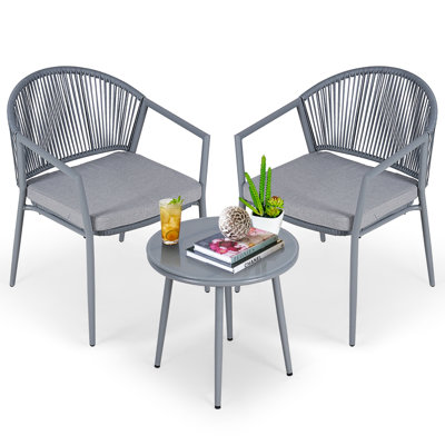 2 - Person Outdoor Seating Group, 3 Piece Outdoor Patio Conversation Set, Gray -  FYRICKYLINOO, Way-FS3-GY