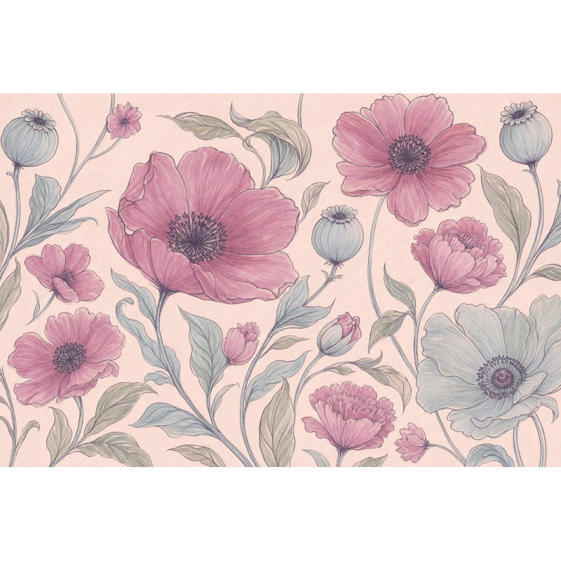 Papier peint fleurs roses, décoration murale rétro amovible, 140 po x 108 po, Peler et coller