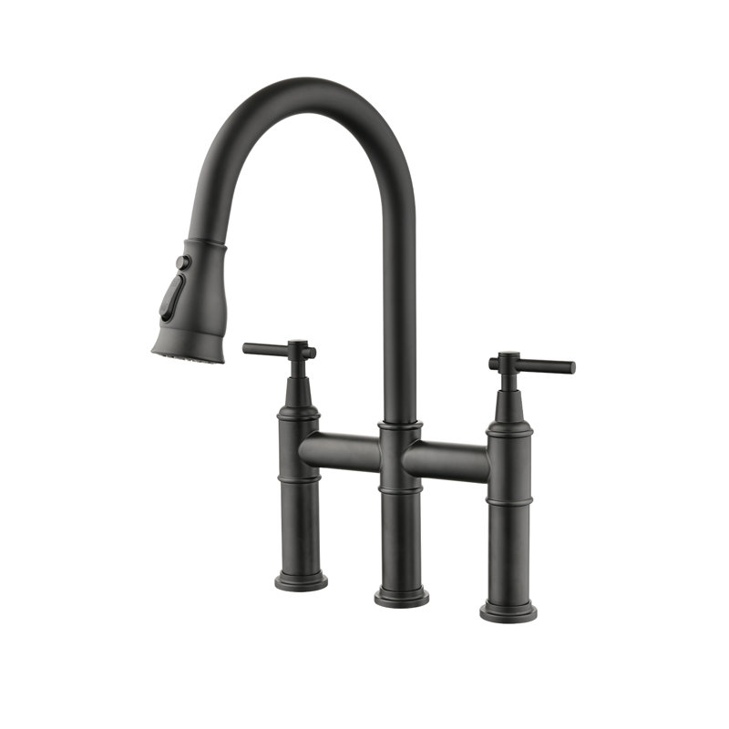 Robinet pont transitionnel avec douchette rétractable, Noir mat