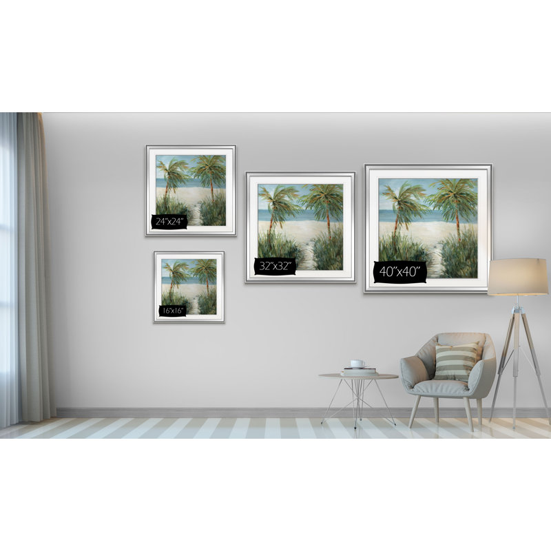 Plage de sable - peinture, H 24 po x l 24 po x P 1,5 po, Encadrement argenté