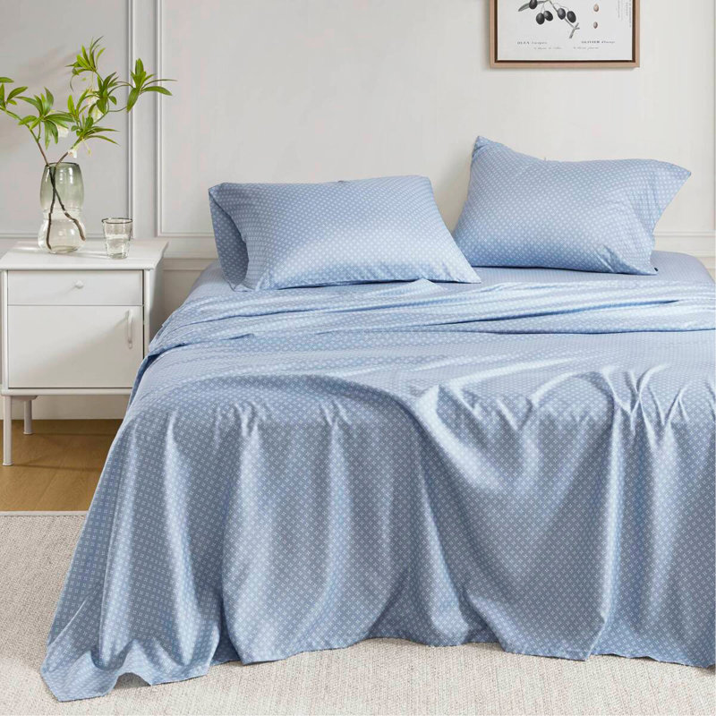 Ensemble d'édredon floral avec draps, Bleu, Édredon de très grande taille et 6 pièces suppl