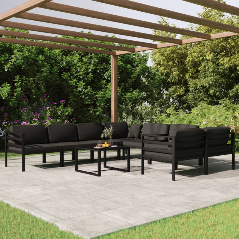 27.6" Wide Square Patio Sectional Set with Cushions, 4x corner + 4x middle + table