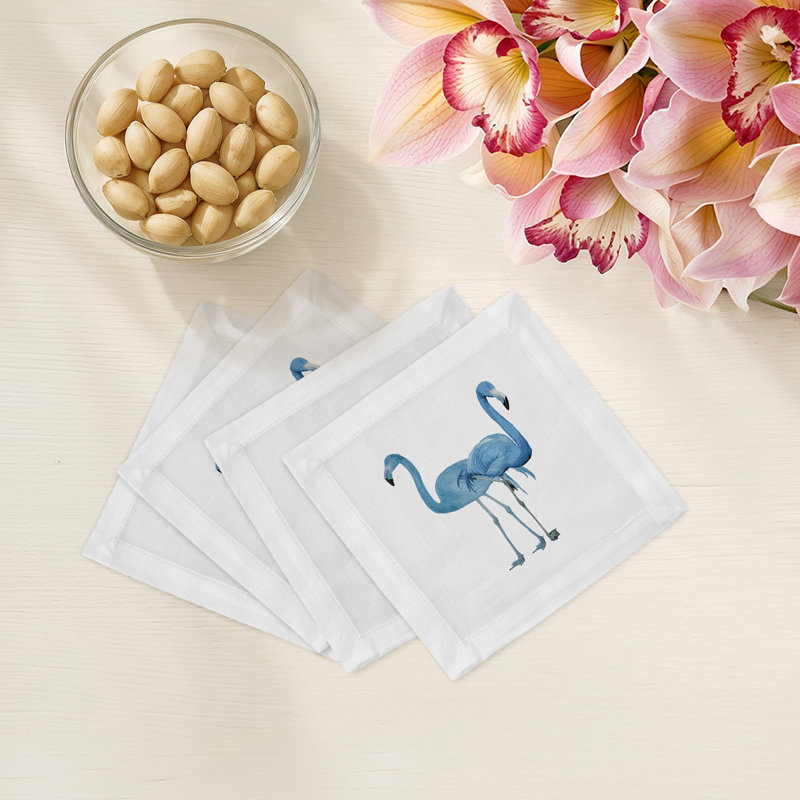 Flamingos in the Mirror Beverly Cotton Blend and Linen Animal Print Square Napkin, Beverly