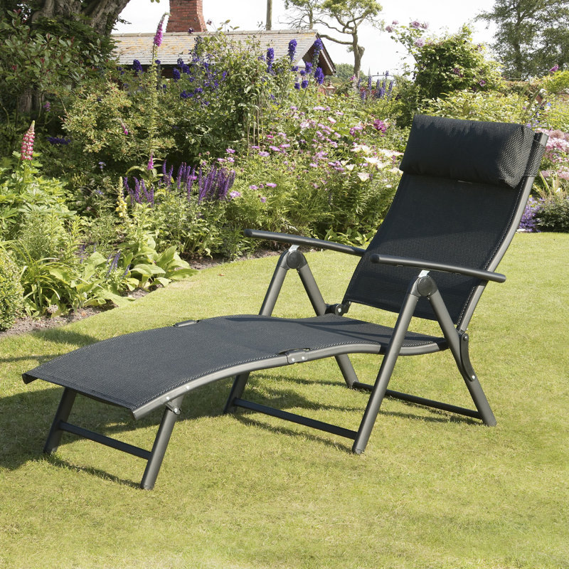 Burnstad Outdoor Metal Chaise Lounge, Black
