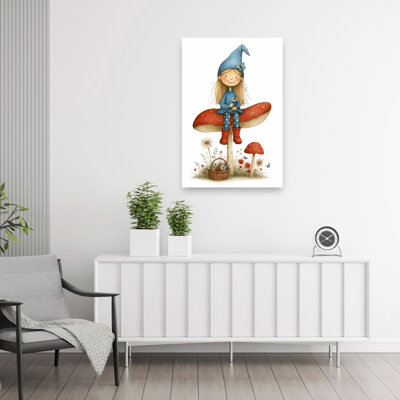 Whimsical Mushroom Girl Whimsical Abstract Flower Forest Wall Art Print