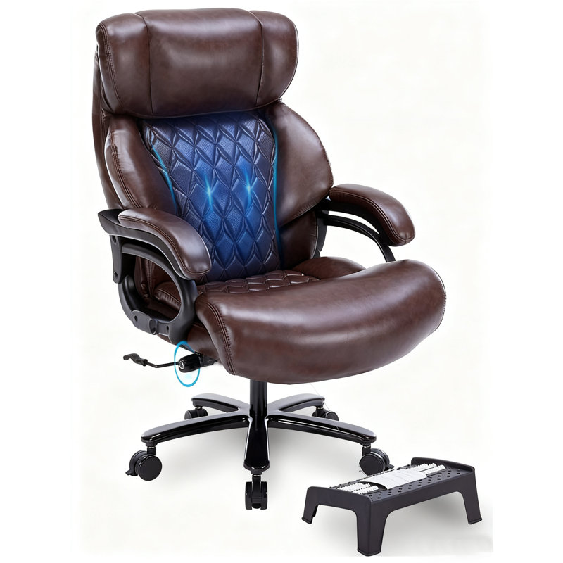 800LBS Large Heavy Duty Office Chair With Massage Footrest, Big And Tall Office Chair With Adjustable Lumbar Support, PU Leather Executive Chair With Extra Wide Seat