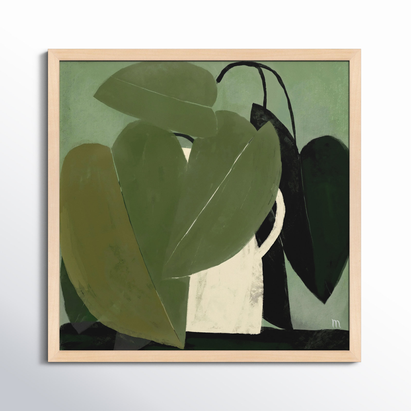 Plant "Green on Green" Painting, 36" H x 36" W x 1.25" D, Brown