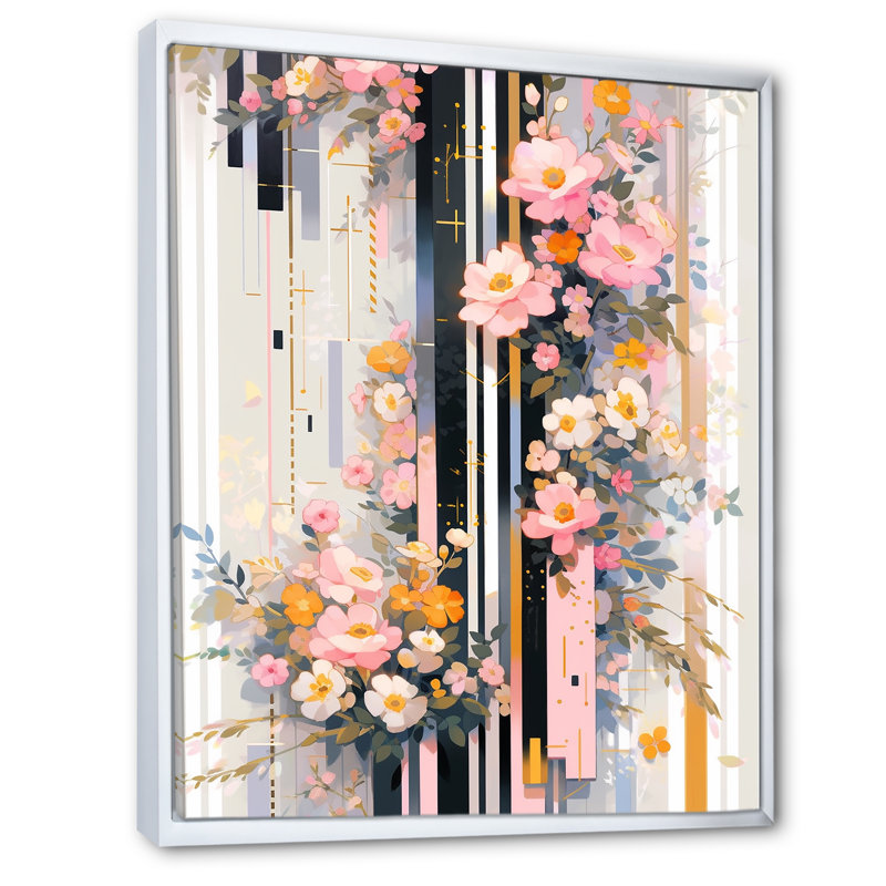 Fleurs de cerisier rose moderne - Bold Stripes III - Assortiment de bouquets d'art mural, H 20 po x l 12 po x P 1 po