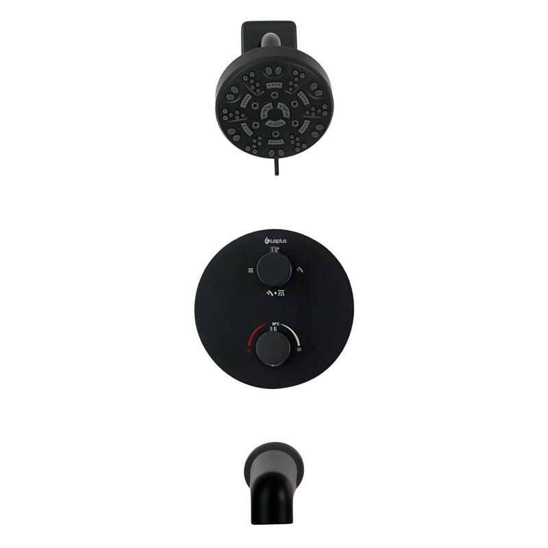 Robinet de baignoire et de douche sans double fonction avec valve brute, Noir mat