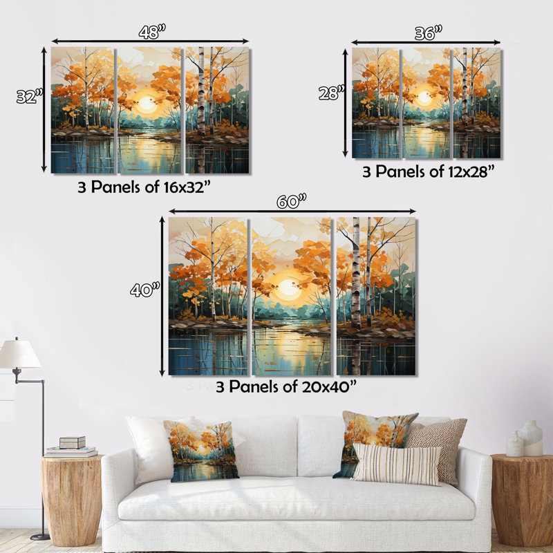 Birch Woods Golden Reflections II sur toile, reproduction de 3 pièces, H 28 po x l 36 po x P 1 po