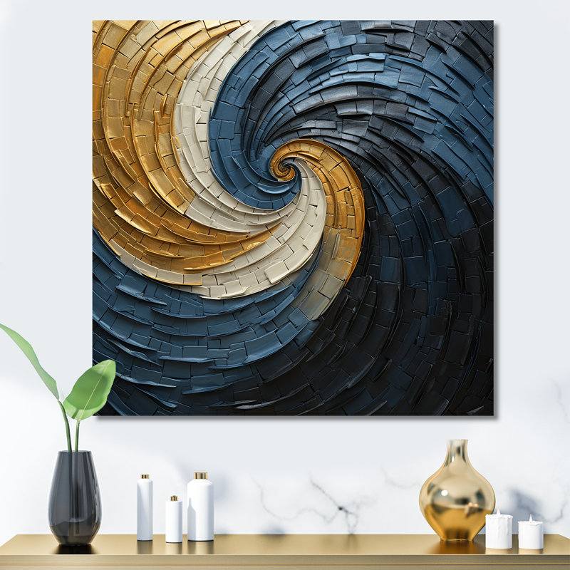 Gold Teal Minimalisme Spiral Poteries I - impression, Toile tendue, H 24 po x l 24 po x P 1 po