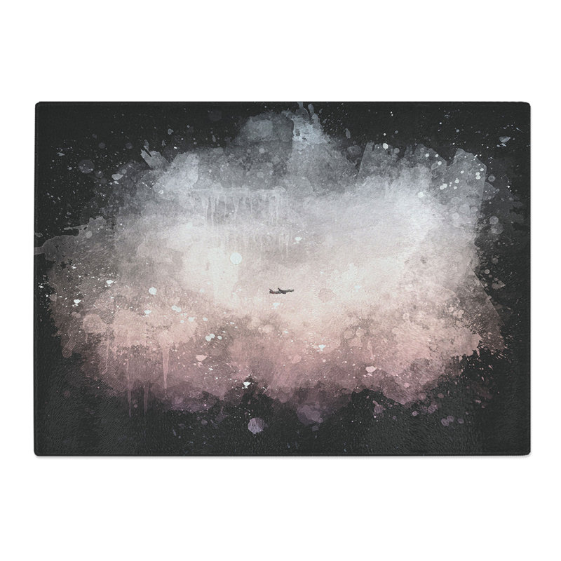 Tempered Glass Airplane Passing the Moon Paint Splash Chopping Board, 20 cm x 28.5 cm