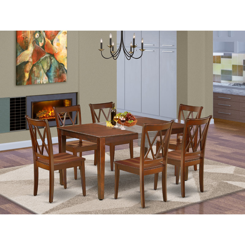 Ensemble de meubles de salle à manger 7 pièces comprenant une table de cuisine rectangulaire et 6 chaises de salle à manger, acajou