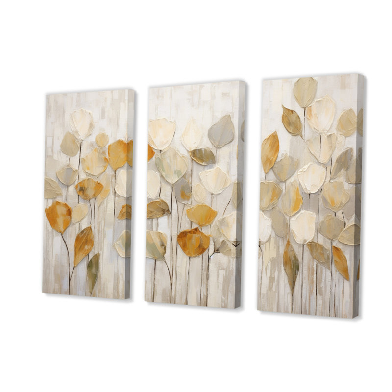 Beige and Gold Abstract Botanical Canvas Art Set