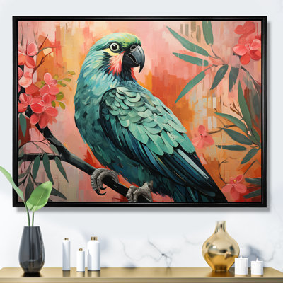 «Blue and Pink Parrot Paradise III», art mural perroquet