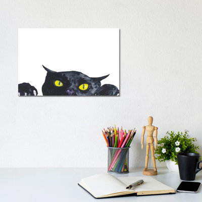 Funny Peeking Black Cat by Alexey Dmitrievich Shmyrov - Wrapped Canvas Print