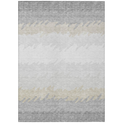 3' X 5' Silver Gray And Beige Striped Washable Indoor Outdoor Area Rug