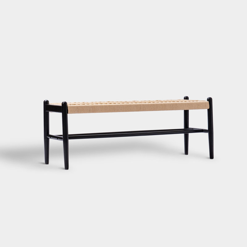 Maceus Solid Wood Entryway Bench with Shoe Storage, Matt Black