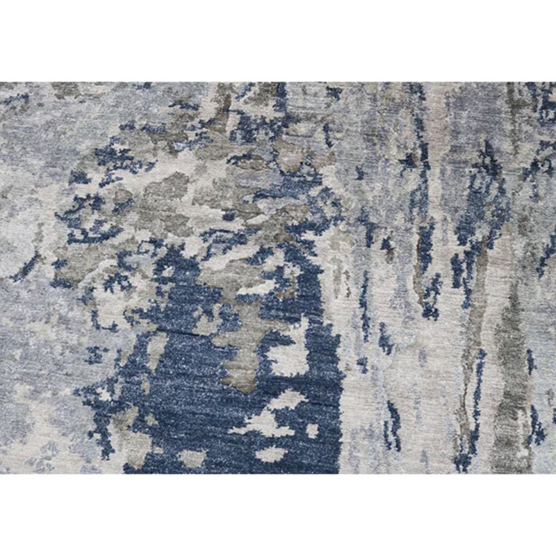 Hand Knotted Abstract Area Rug in Blue, Runner 4' x 10'
