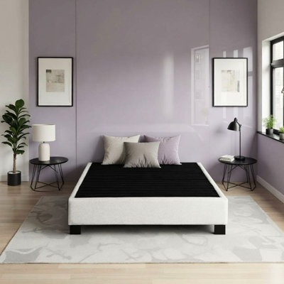 Modern Queen Bed Platform With Oatmeal Upholstery 61 Width 81 Depth 14 Height Poplar And Frame - Us Foam No Box Spring Assembly Needed Upholstered Solids Veneers