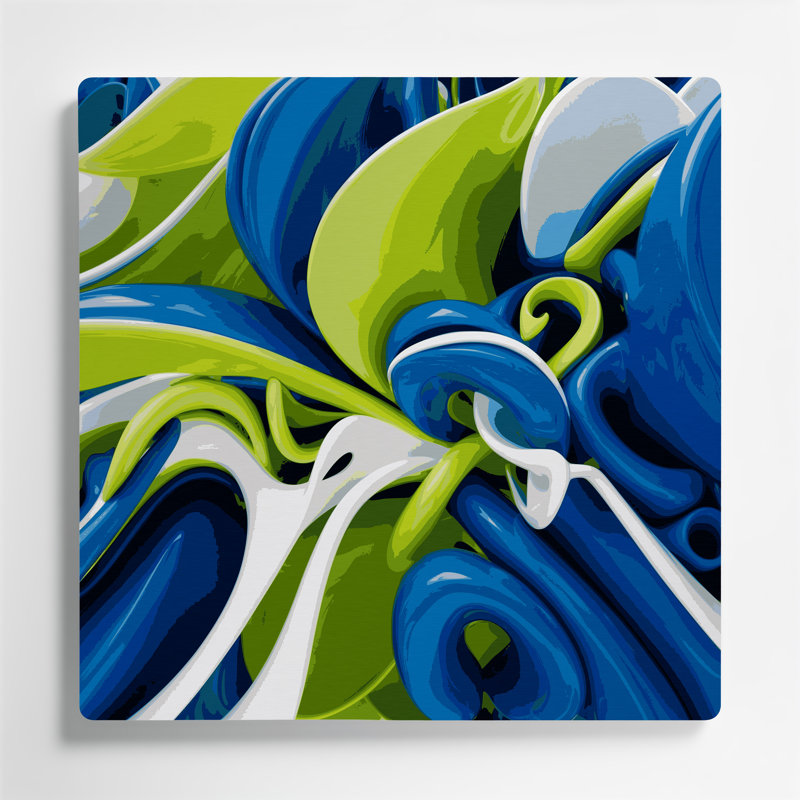 Art mural bleu Biomorphic Abstraction 87, H 12 po x l 12 po