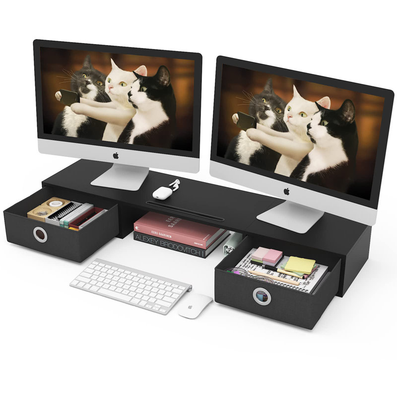 Extra Large Storage Monitor Stand for 2 Monitors, Black