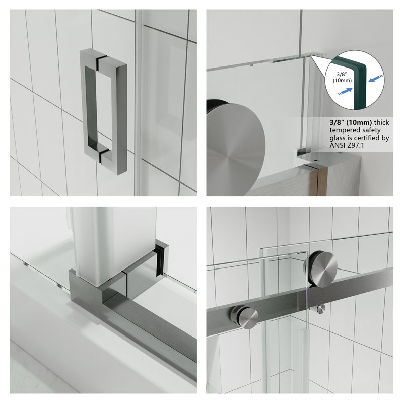 Serenity 56"-60''W x 79'' H Single Sliding Frameless Shower Door in Brushed Nickel with 3/8" Clear Glass, Brushed Nickel