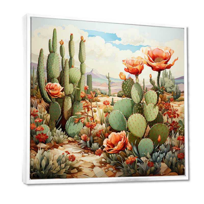 Corail vert cactus désert pointillisme III - art mural de cactus pour le salon, H 36 po x l 36 po x P 1,5 po