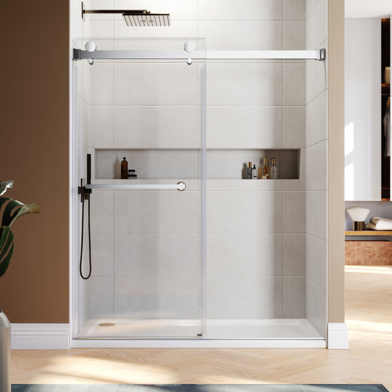 UKD01 56 to 58 in. x 80 in. H Frameless Double Sliding Shower Door with 3/8 in. (10mm) Clear Glass , Chrome, 58" W x 80" H