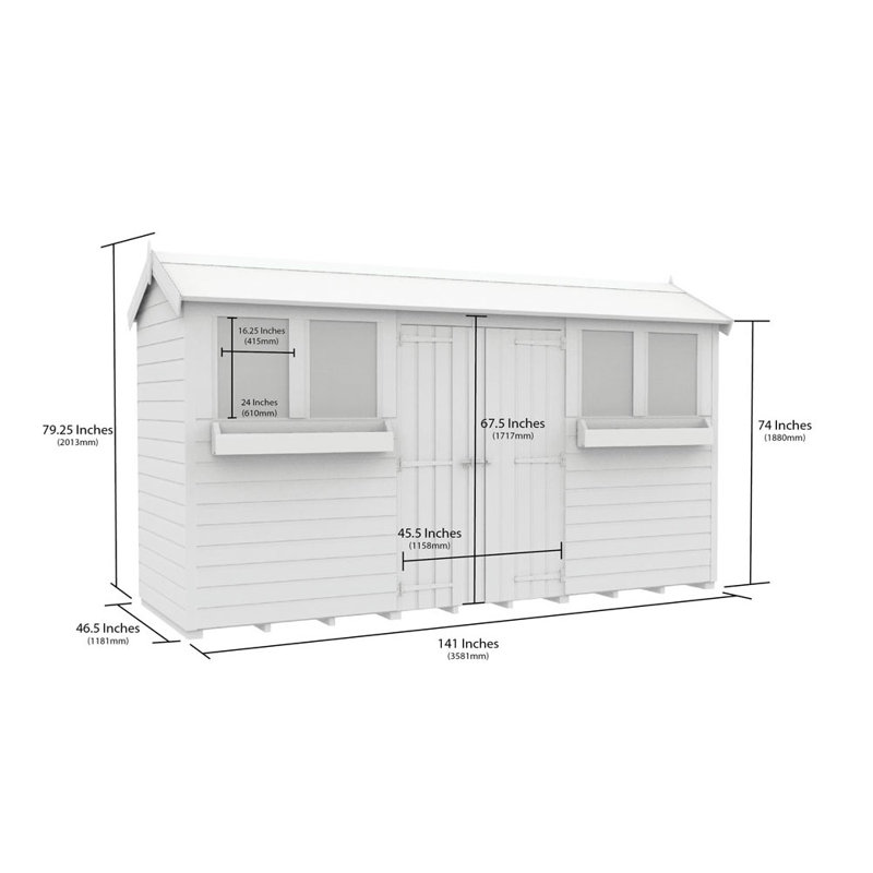 4ft x 12ft Apex Summer Shed