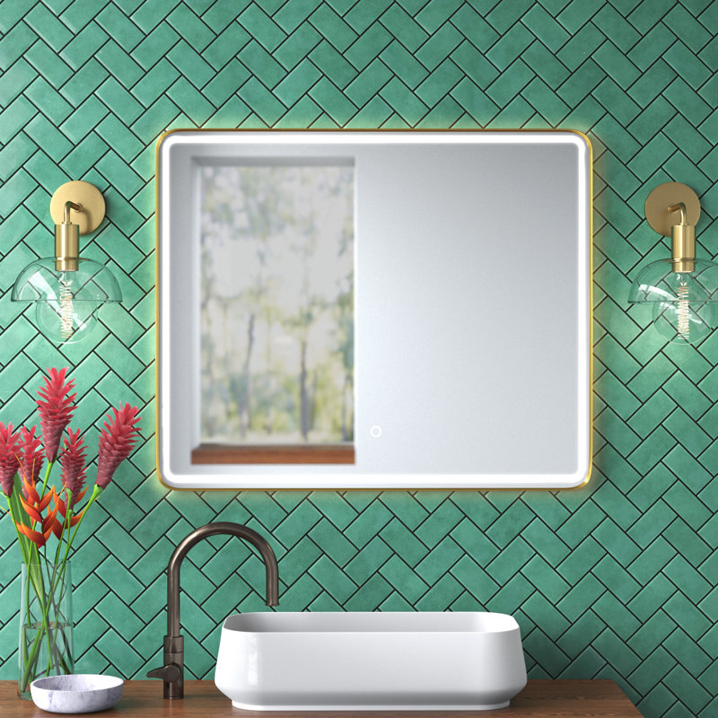 Miroir de salle de bain Ortegon, Or brossé, 32 po x 24 po