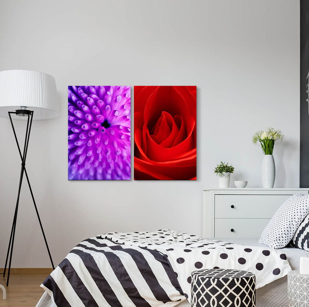 2-tlg. Leinwandbilder-Set - Fotografie "Rosen-rote Blumen romantisch"