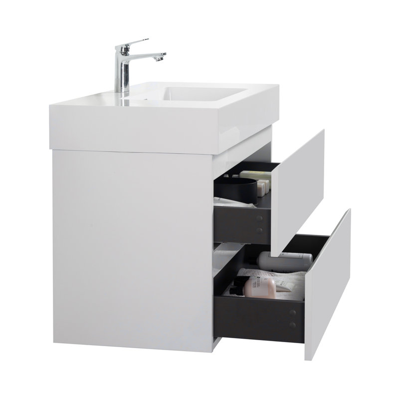 Grand meuble-lavabo flottant mural avec lavabo une pièce sans drain ni robinet