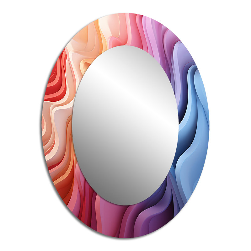 Multicolor Op Art Illusory Depth I - Multi-Color Oval Wall Mirror Decor, 40" H x 30" W