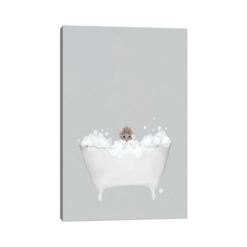 Bain bleu chaton par Leah Straatsma-reproduction d’art, Pas de tapis, Toile tendue, H 12 po x l 8 po x P 0,75 po