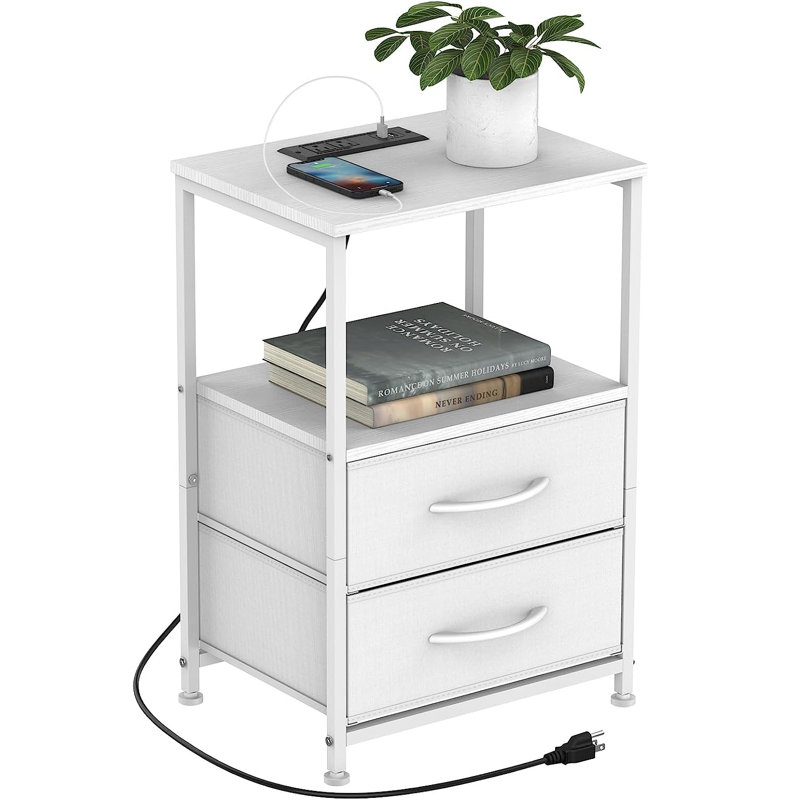 Emmielou 2 - Drawer End Table and Built-In Outlets, White