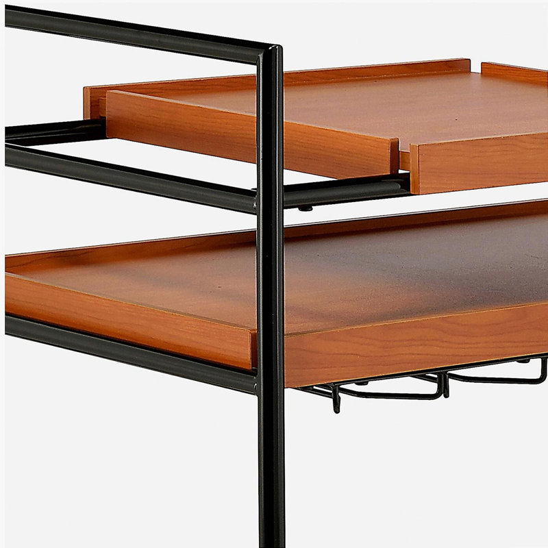 Honey Oak and Black Serving Cart with Stemware Rack