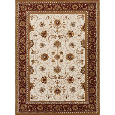 Un tapis mesurant 7 pi 10 po X 6 po, orné de motifs victoriens ornés, tissé à la machine, 100% polypropylène, teint, idéal pour les vestibules de style fait à la machine, coins de lecture