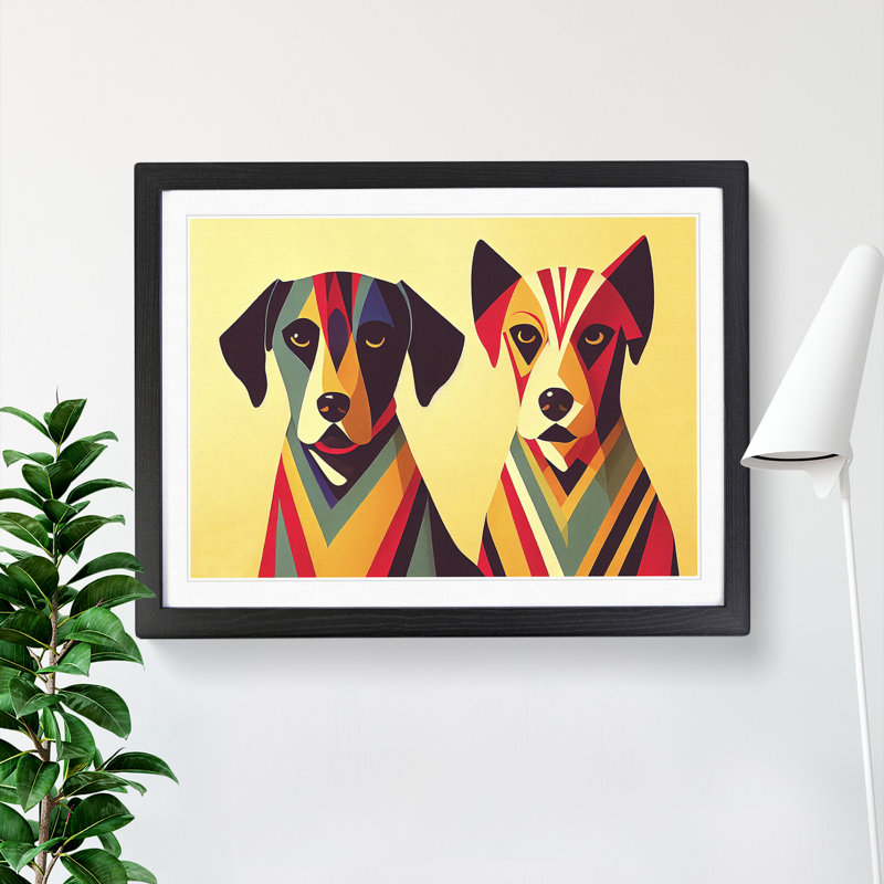 Art Deco Dogs Abstract - Single Picture Frame Print, 46cm H x 64cm W , Black