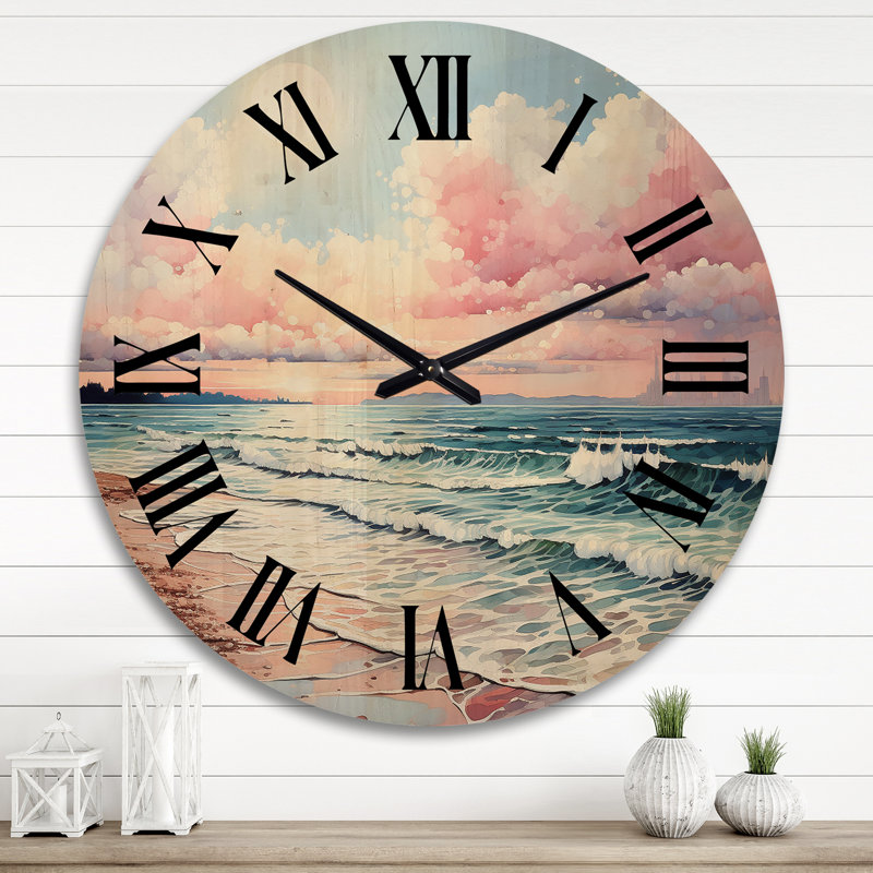 Pink Beach Breezes - Très grande horloge murale en bois, Très grand