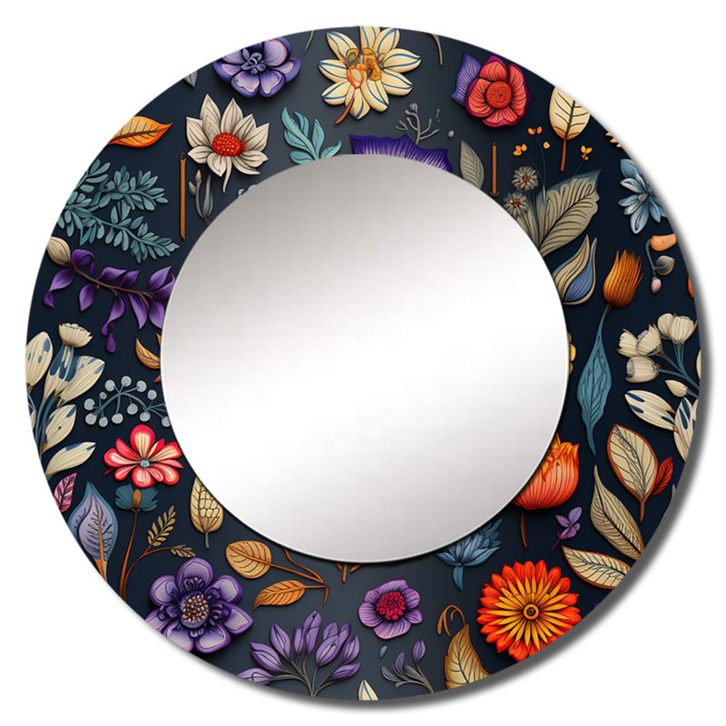 Selvinaz Tropical Tapestries Boho Pattern - Floral Wall Mirror, Cottage Decorative Mirror, Printed Metal Art, 29" x 29"