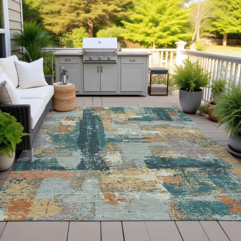 Machine Washable Indoor/Outdoor Husby ACN2212 Abstract Rug, Rectangle 3' x 5'