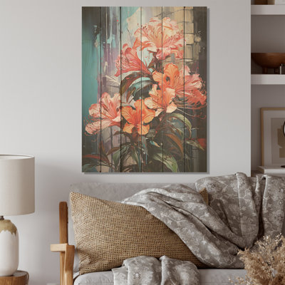 Burst Of Tropical Color Hibiscus  Hibiscus Wood Art On Natural Pine Wood