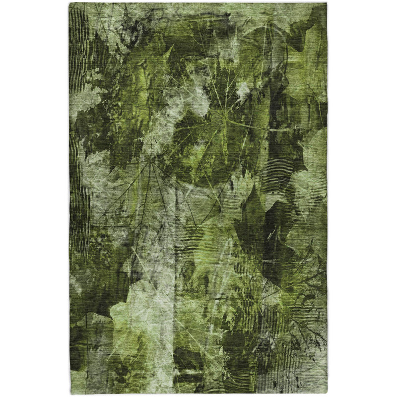 Premium Machine Washable Dream Shag ADS560 Floral Rug, Green, 10' x 14'